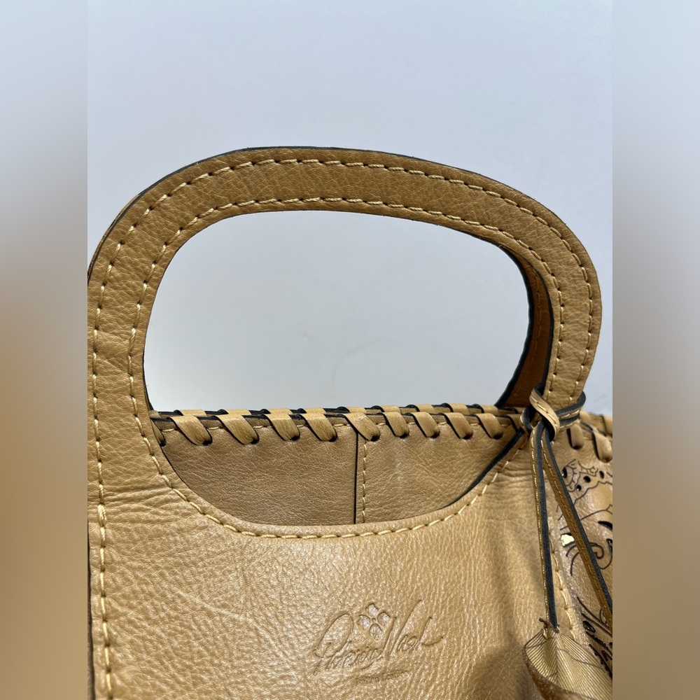 Patricia Nash Laser Lace Vilani Leather Tote with Metallic Gold leather undercut - Picture 9 of 17